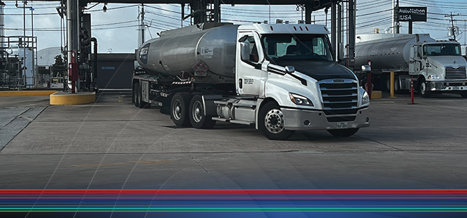 Truck pulling out of terminal