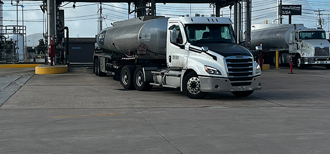 Truck pulling out of terminal