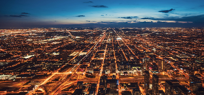 Overview of industrial site at night